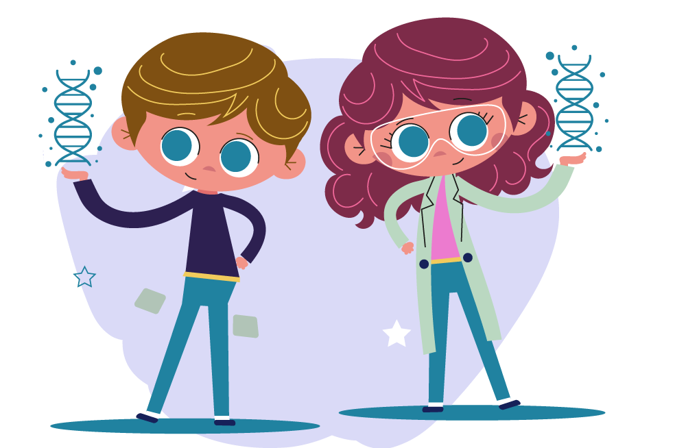 Niño y niña científicos